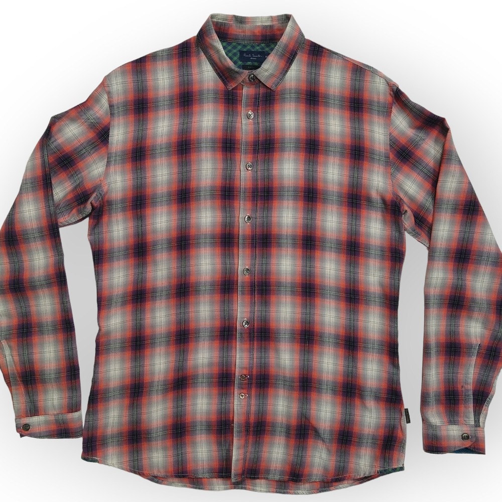 Paul Smith Jeans Work Shirt Mens Size Medium Slim Fit Flannel Plaid Throat Tab